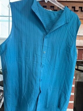 Sleeveless Button-Down Shirt in Teal